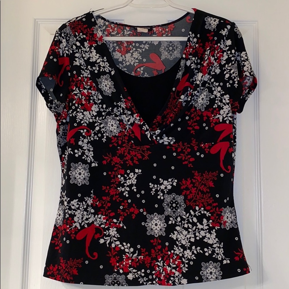 Black White and Red Floral Ladies Blouse